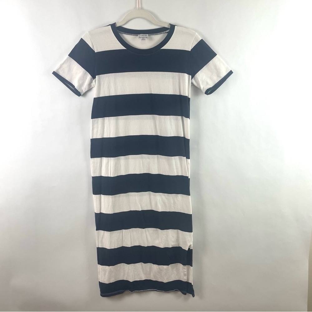 J. Crew Midi T-shirt Dress Short Sleeve Navy & White‎ Stripe Coastal Grandma XXS